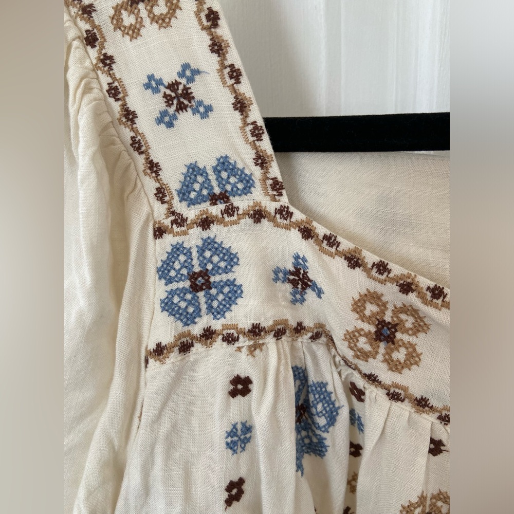 Torrid Linen Blend Embroidered Square Neck Flutter Short Sleeve Top Size 1 - Picture 7 of 11